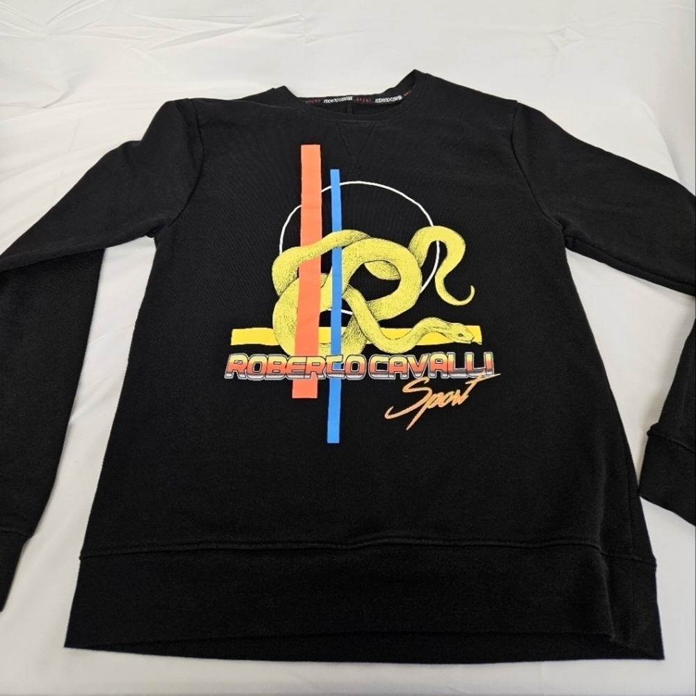 Roberto Cavalli Sport Racing Stripe Sweatshirt Black and Yellow Size Medium - Picture 4 of 10